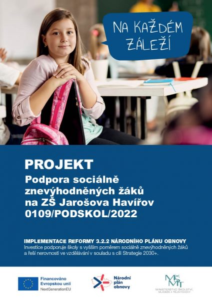 Podpora škol s nadprůměrným zastoupením sociálně znevýhodněných žáků ZŠ Jarošova