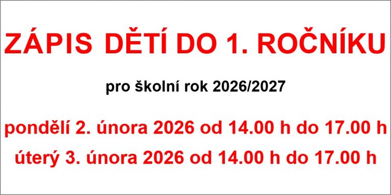 Zápis dětí do 1. ročníku pro školní rok 2026-27 ZŠ Jarošova